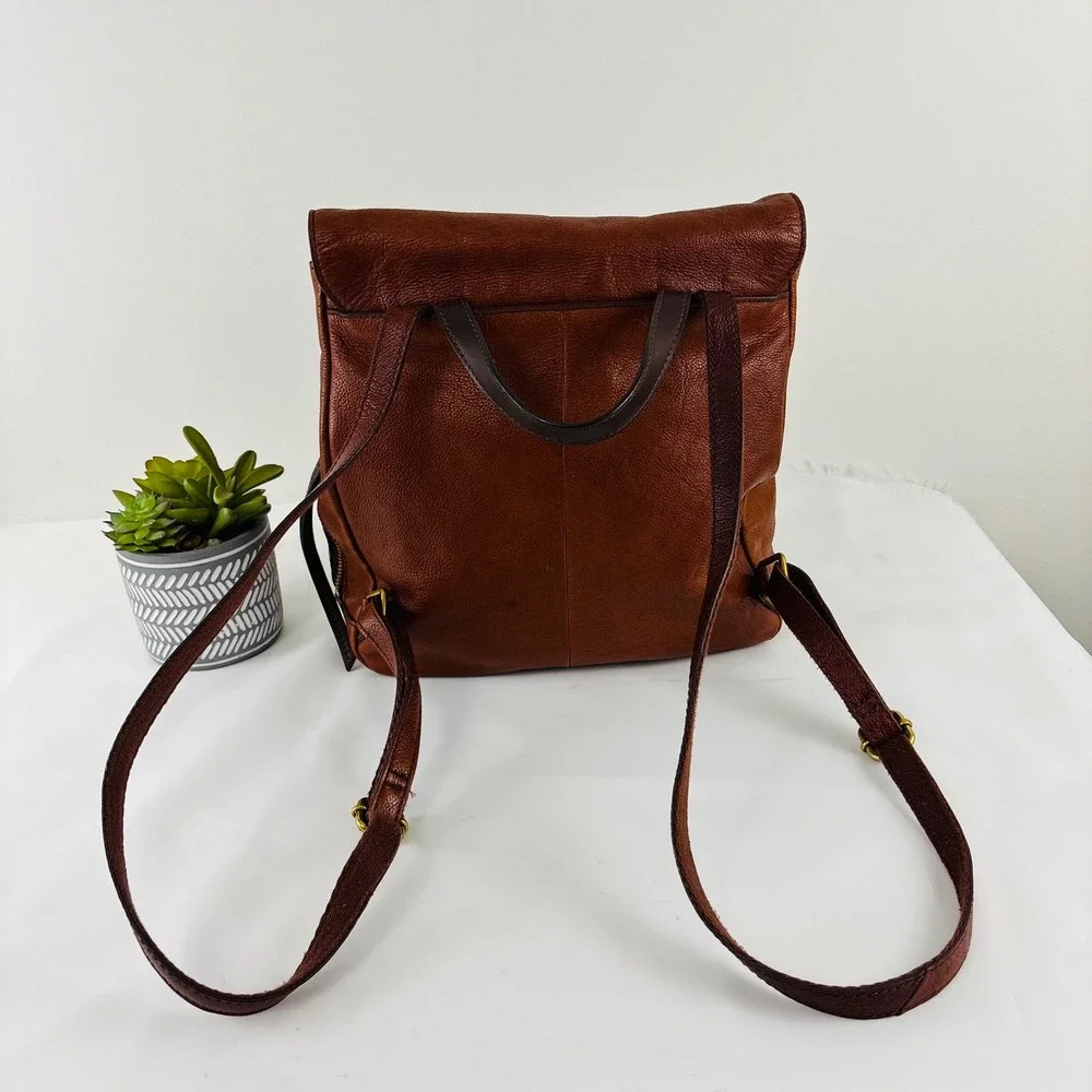 Fossil Claire Brandy Brown Leather Backpack Adjustable Straps - Picture 5 of 14